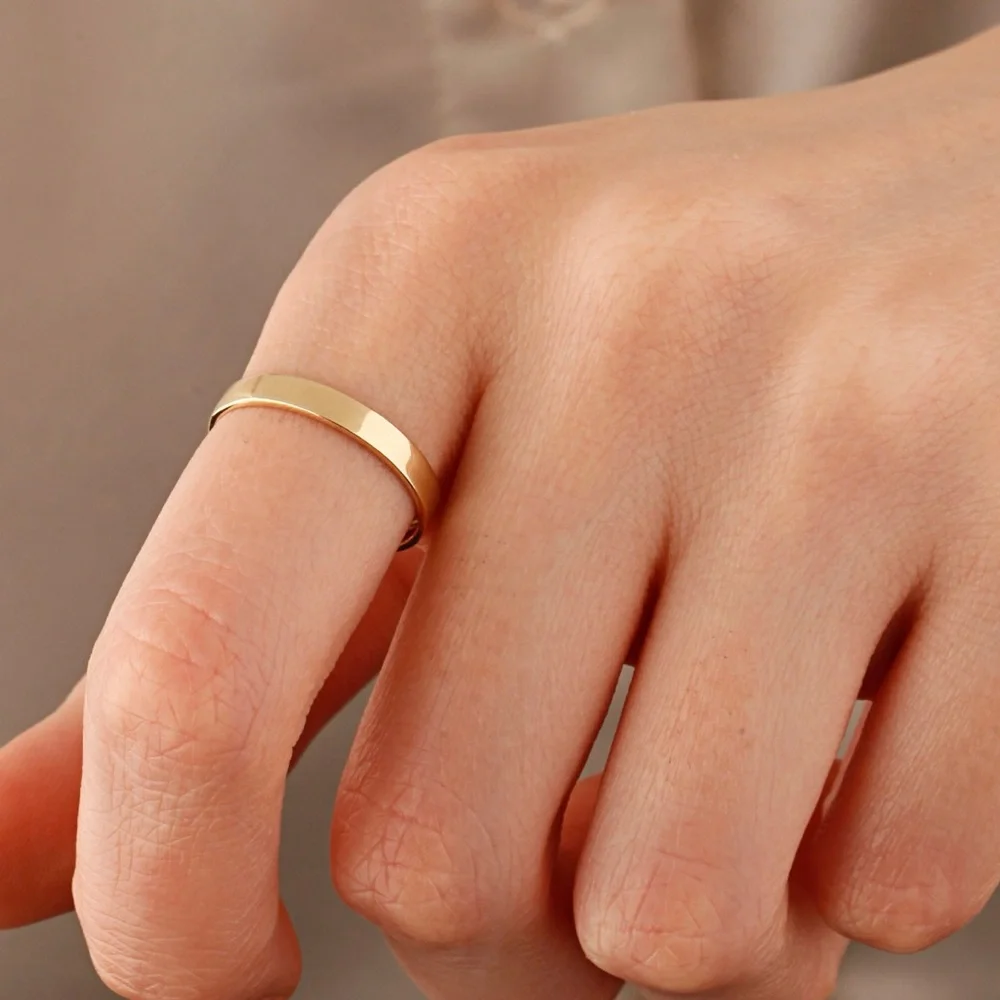 3mm Flat Wedding Band 14k Solid Gold, Wedding Plain Band for Men and Women - Picture 3 of 4